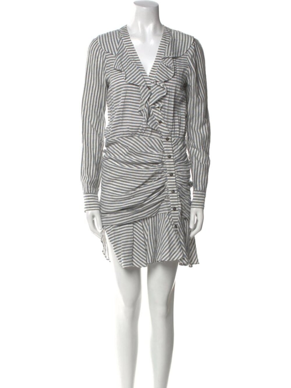 Veronica Beard Grey & White Long Sleeve Striped Mini Dress